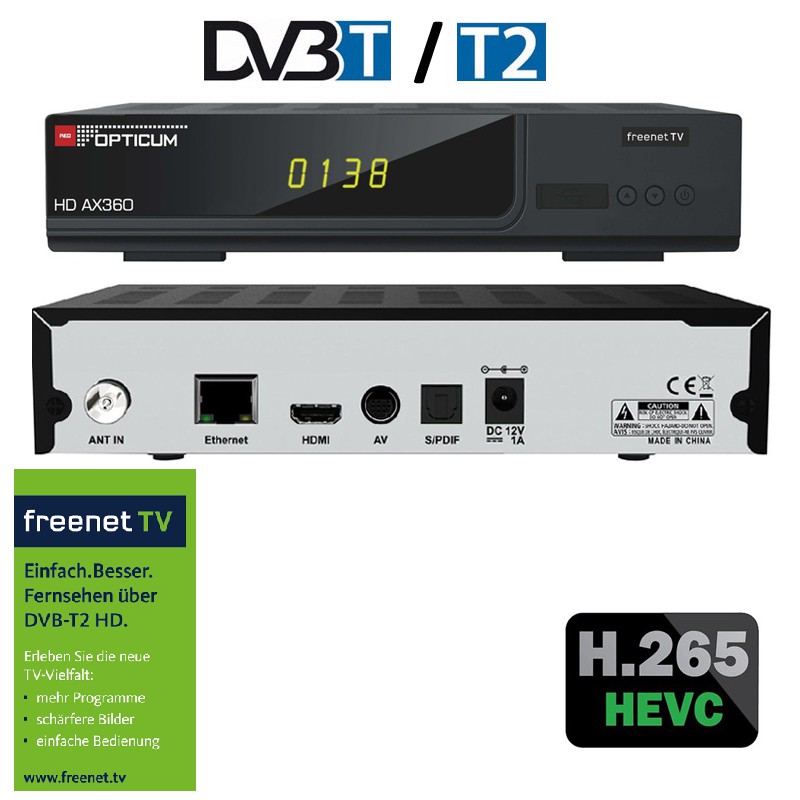 OPTICUM AX 360 Freenet TV DVB-T2 HD H.265 HEVC Irdeto Kartenleser