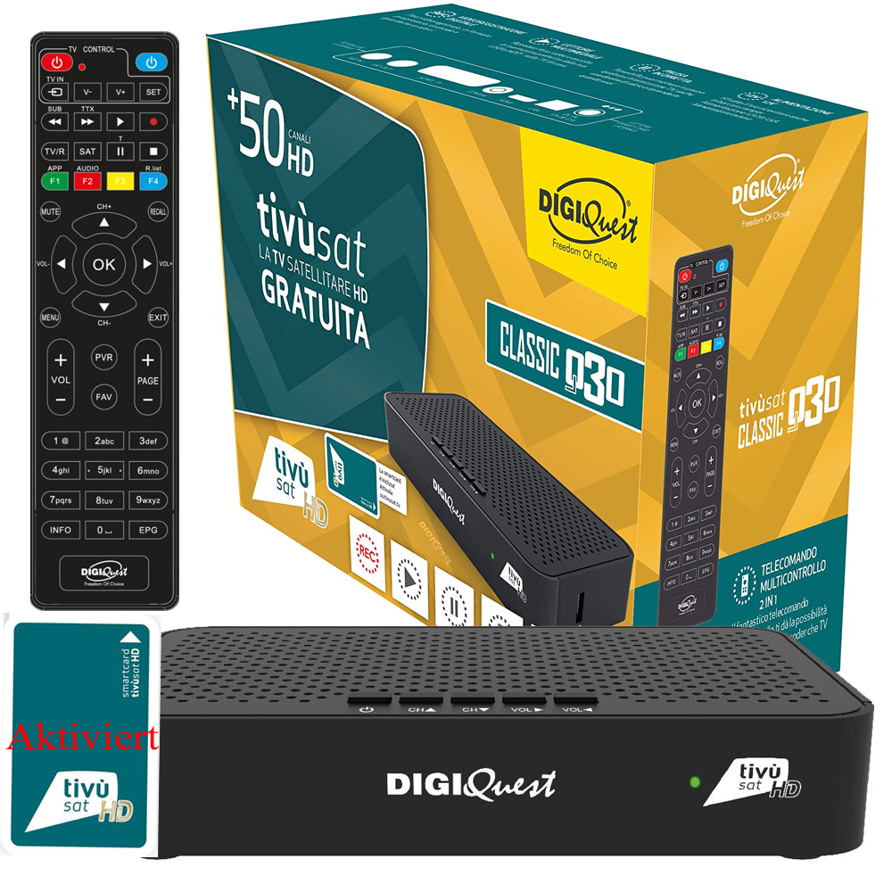 DIGIQuest DIGIQuest Classic Q30 Full HD Sat-Receiver mit Aktiver Tivusat Karte (DVB-S2, HDMI, SCART, LAN)