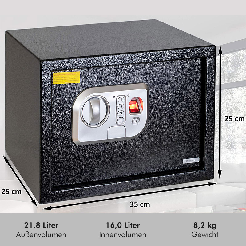 Anadol Tresor Deluxe – elektronischer Tresor mit Fingerabdruck-Sensor und Zahlenschloss 16L