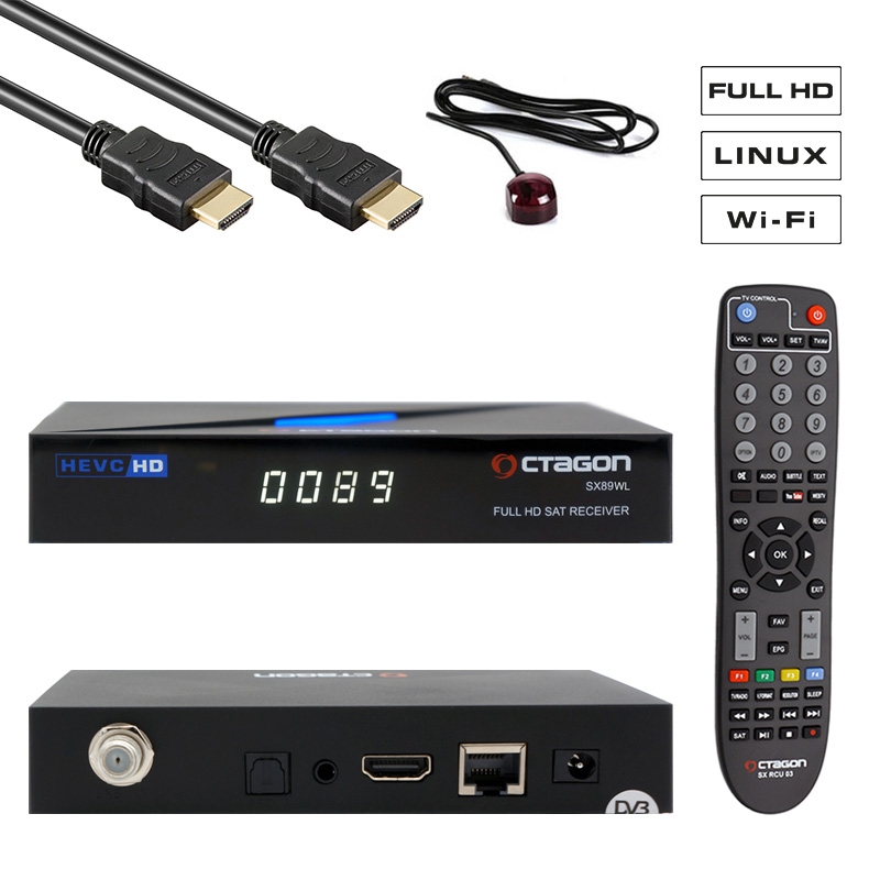 OCTAGON SX89 WL Full HD H.265 Linux WiFi LAN HDMI DVB-S2 Tuner Sat IP Receiver Schwarz