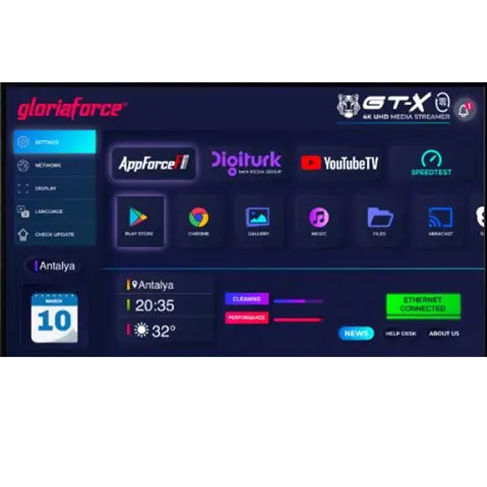 Gloriaforce RTX Uno 4K UHD IPTV Player Android 9 H.265 2GB RAM 16GB Flash 5GHz Wlan