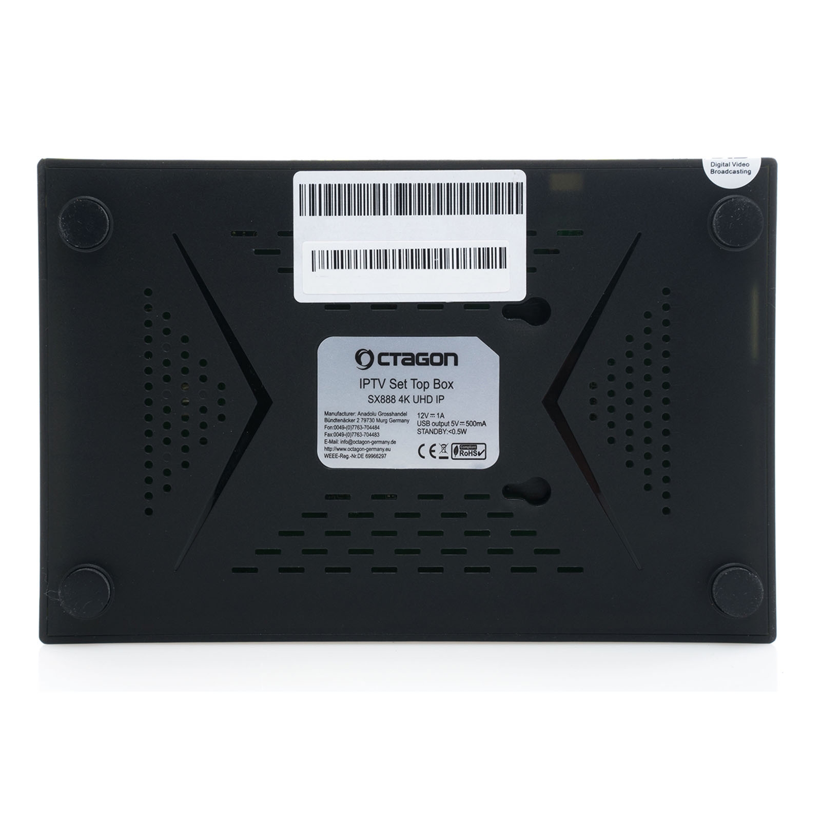 OCTAGON SX888 4K ULTRA HD IP HDMI USB H.265 Stalker Multistream IPTV Receiver Schwarz
