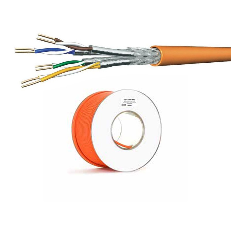 Cat.7 Netzwerkkabel Verlegekabel 1000 MHz S-FTP orange Halogenfrei,100 meter Spule