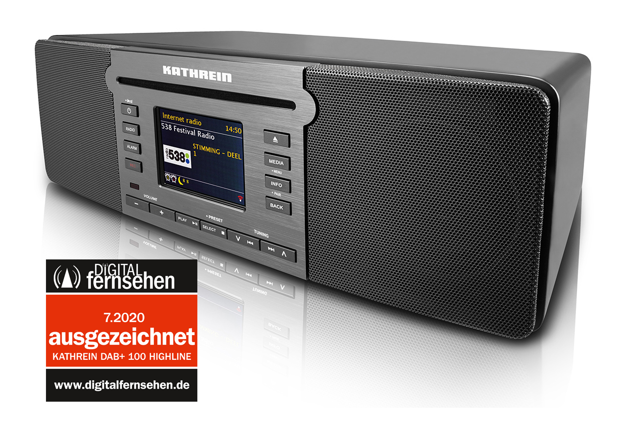 Kathrein DAB+ 100 highline schwarz DAB+/FM Radio mit Bluetooth für Audio-Streaming, WiFi und CD-Play