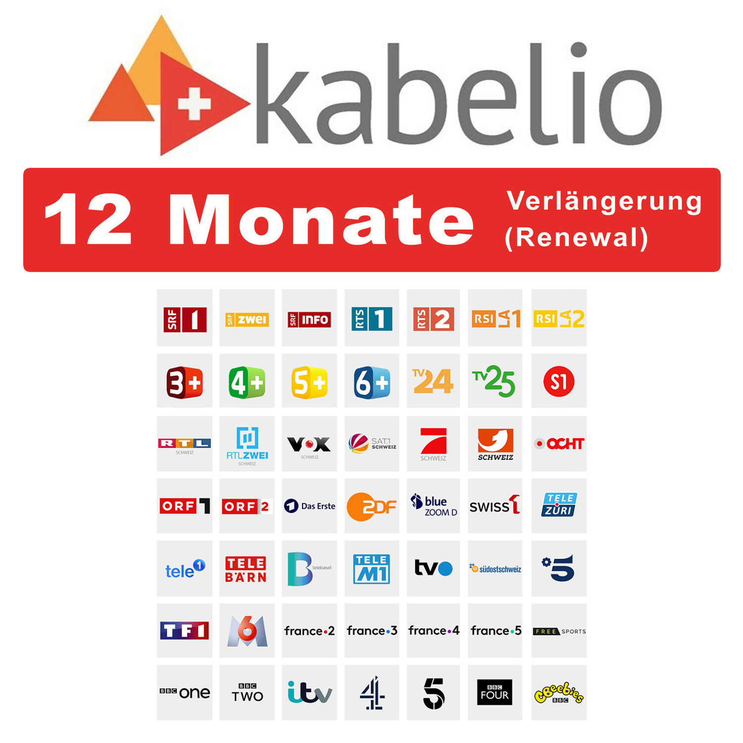 Kabelio-Verlängerung (für 12 Monate Zugangscode, schneller E-Mail Versand)