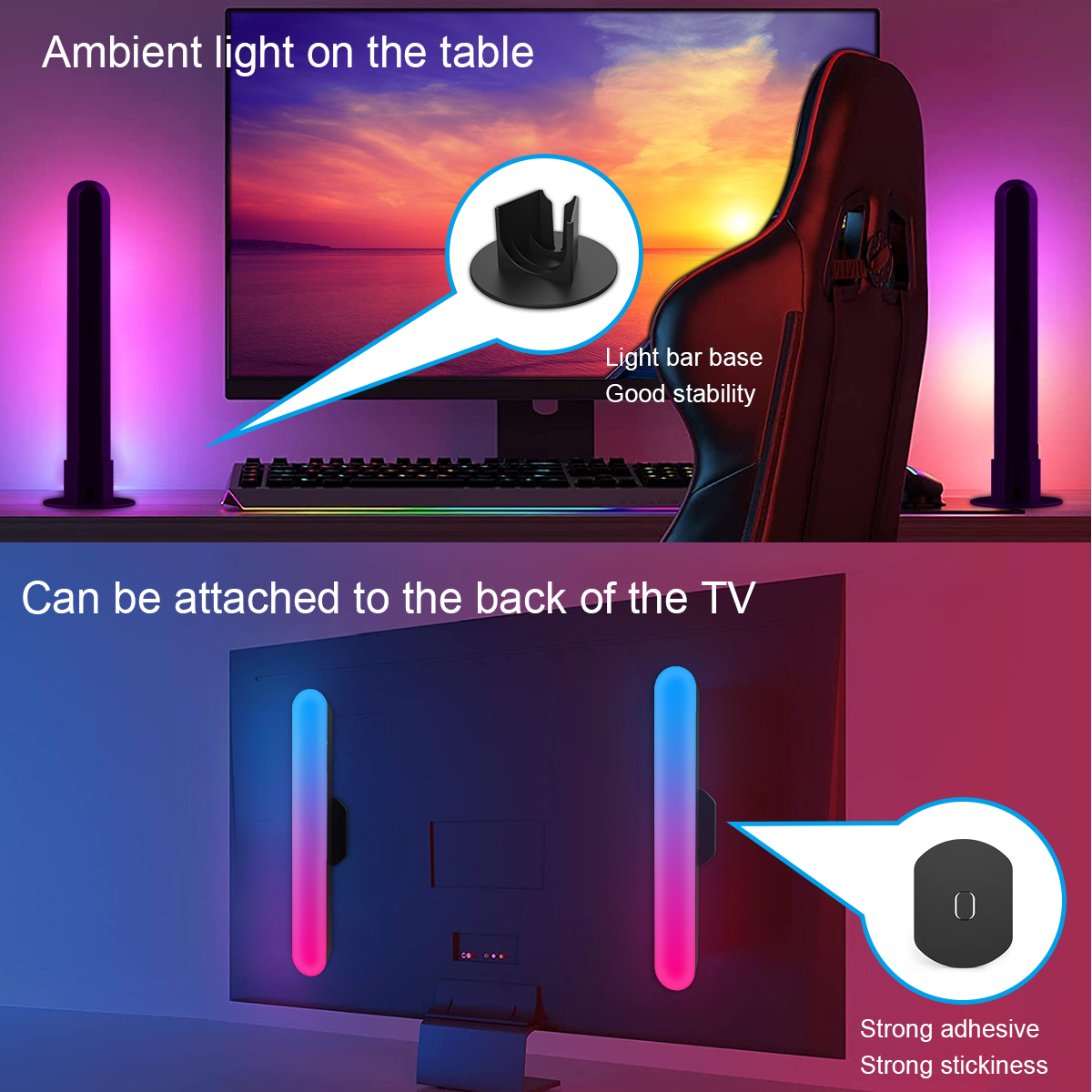 GigaBlue 2x LED Lightbar (TV Ambiente Hintergrundbeleuchtung Smart dimmbar, RGB, App-Steuerung)