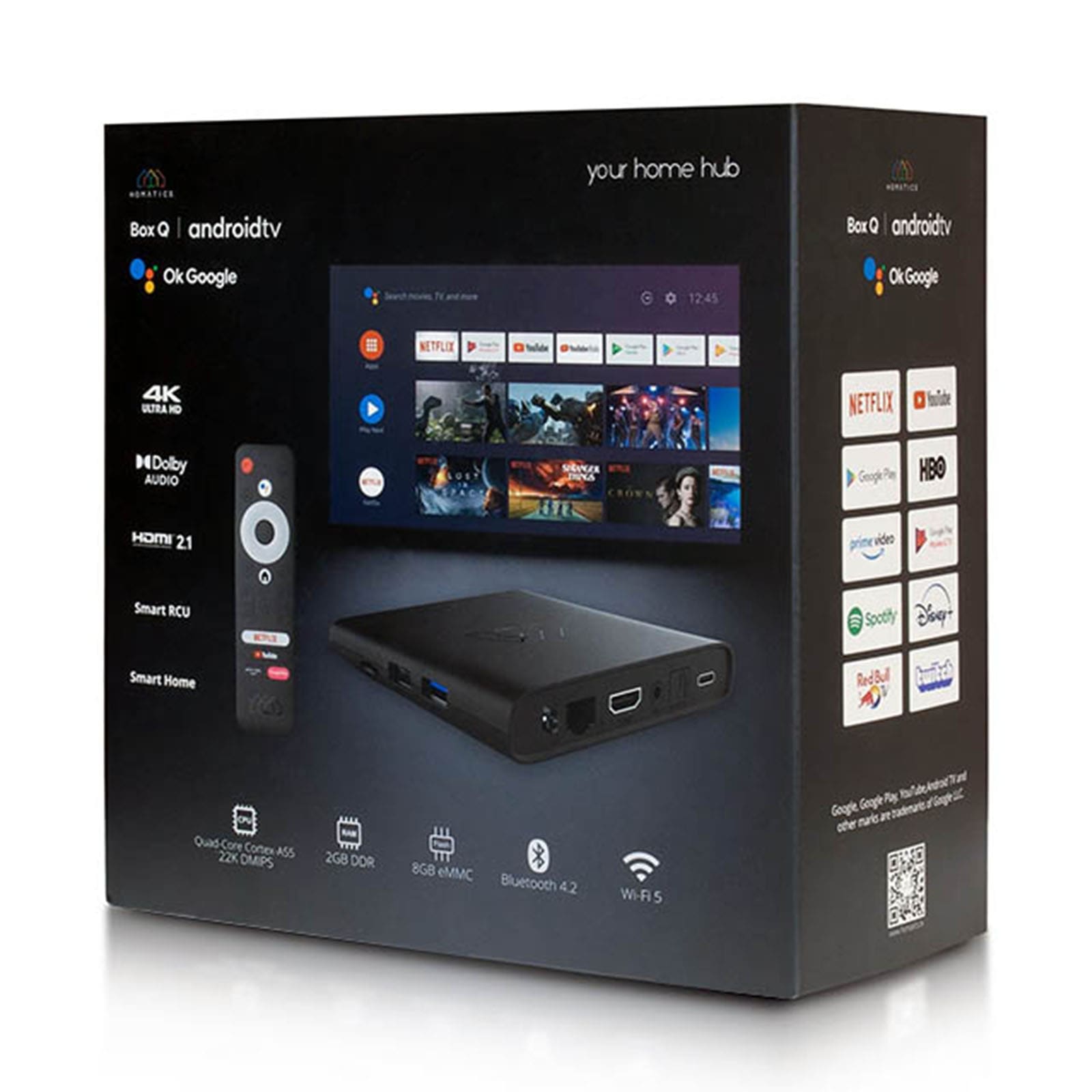 Homatics Box Q Android TV Mediaplayer (4K UHD, HDR, 5GHz WiFi, Bluetooth, Sprachfernbedienung)