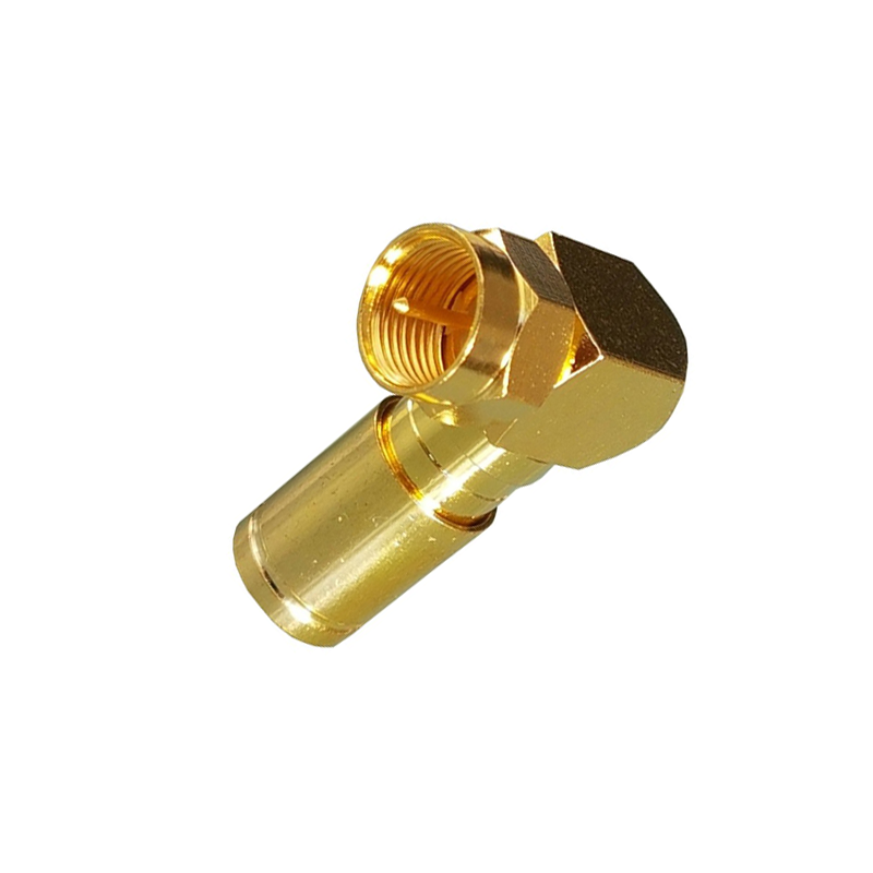 Winkel F-Kompressionsstecker 6,8-7,2mm Vollmetall Gold HQ 90°