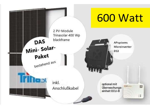Balkonkraftwerk 600 Watt 600W, Mini Solaranlage Plug&Play