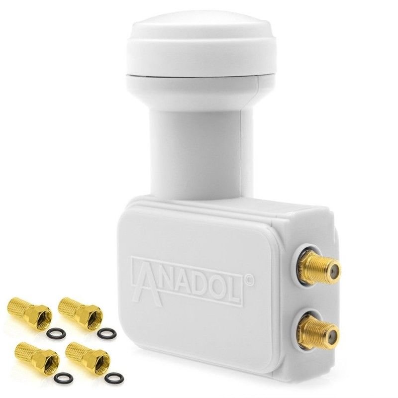 Anadol Gold Line Twin LNB 0.1 dB 2 Teilnehmer inklusive 4 vergoldete F-Stecker