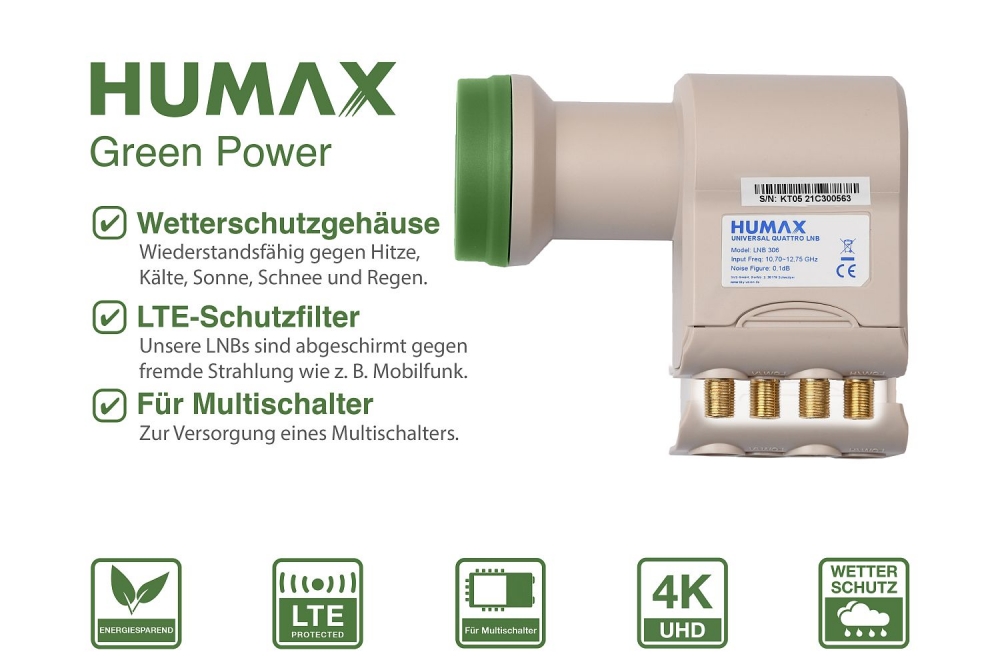 Humax Green Power Quattro LNB 306 Sat 0,1dB nachhaltig für Multischalter