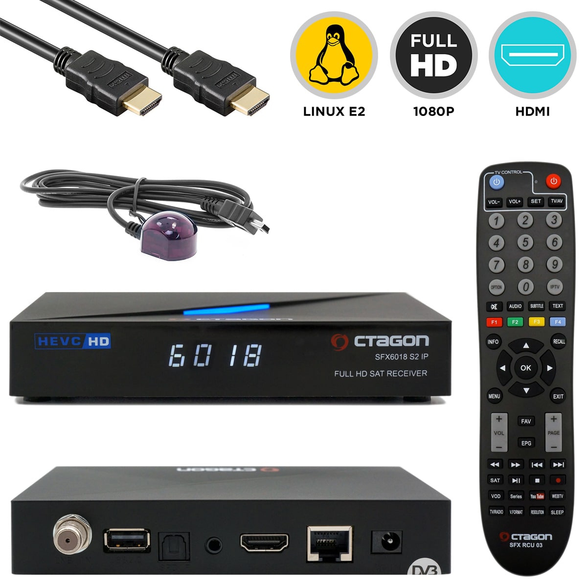 Octagon SFX6018 S2+IP Full HD Sat IP-Receiver (Linux E2 & Define OS, DVB-S2, 1080p, HDMI, USB, LAN)
